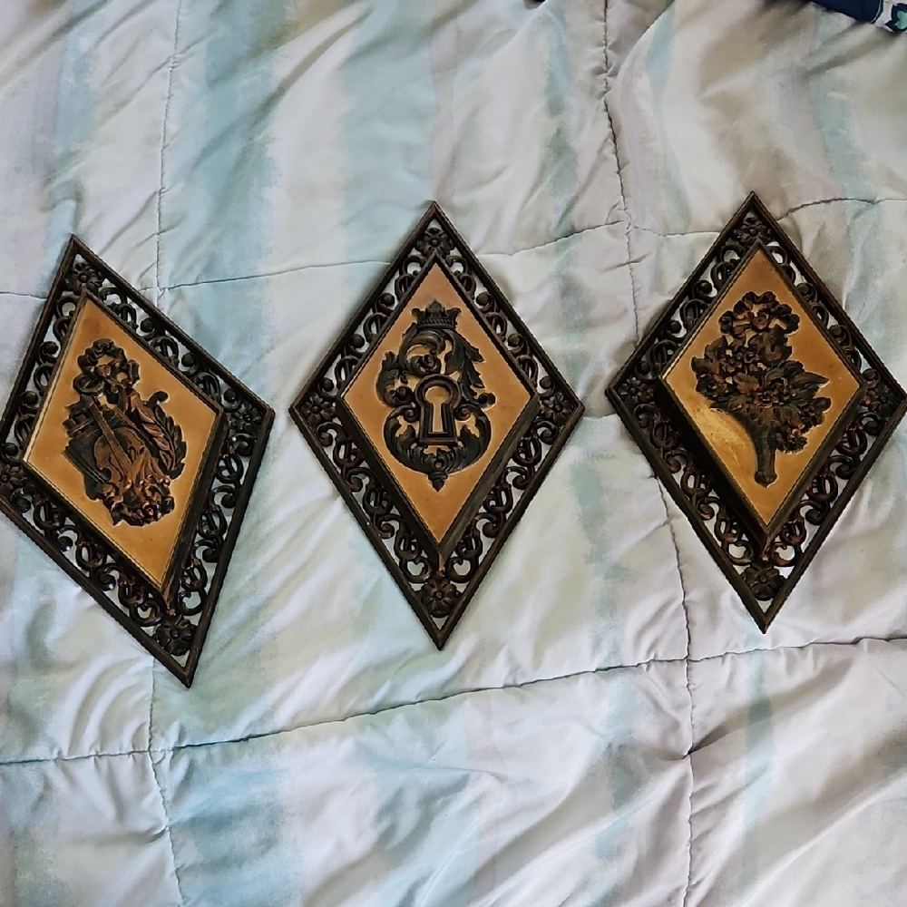 Vintage Copper Craft Guild Wall Decor Set Of 3 #4271 Music, Keyhole, Floral